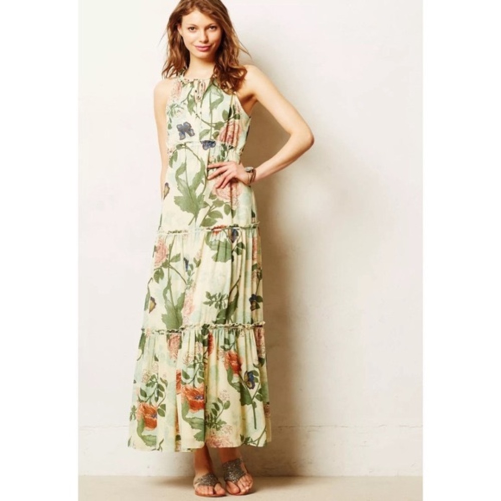 Maeve Maraville Butterfly Floral Tiered Maxi Dress